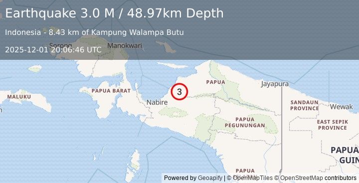 Earthquake West Papua Region, Indonesia (3.0 M) (2025-12-01 20:06:46 UTC)