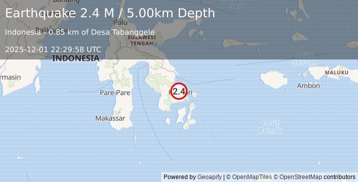 Earthquake Sulawesi, Indonesia (2.4 M) (2025-12-01 22:29:58 UTC)