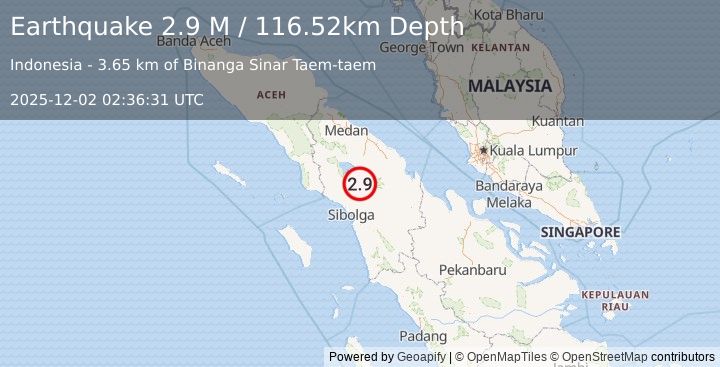 Earthquake Northern Sumatra, Indonesia (3.0 M) (2025-12-02 02:36:30 UTC)