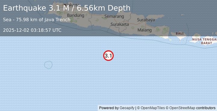 Earthquake South of Java, Indonesia (3.1 M) (2025-12-02 03:18:57 UTC)