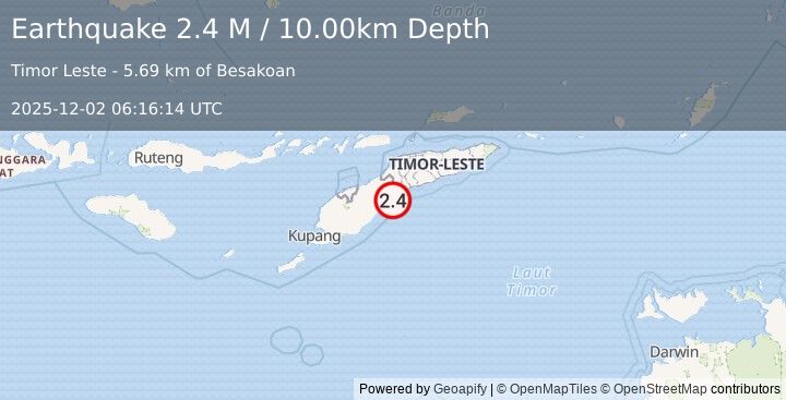 Earthquake Timor Region (2.4 M) (2025-12-02 06:16:12 UTC)