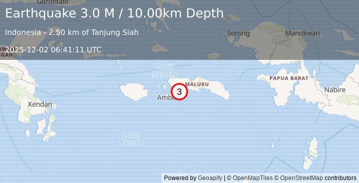 Earthquake Seram, Indonesia (3.0 M) (2025-12-02 06:41:11 UTC)