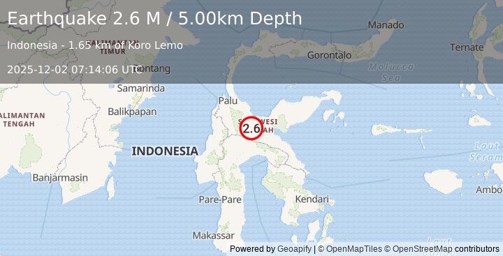 Earthquake Sulawesi, Indonesia (2.6 M) (2025-12-02 07:14:07 UTC)