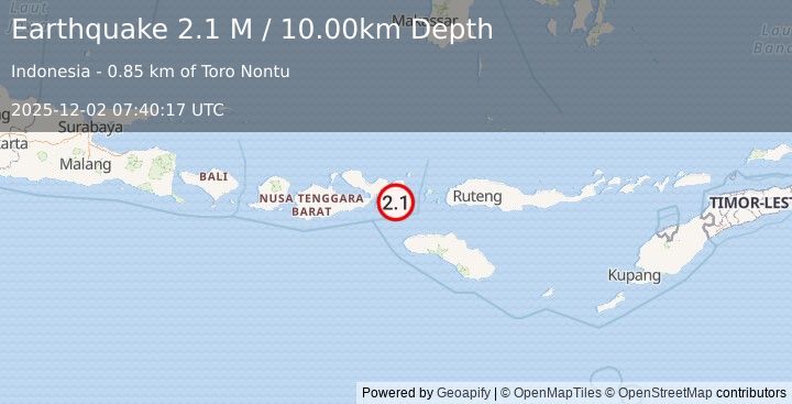Earthquake Sumbawa Region, Indonesia (2.1 M) (2025-12-02 07:40:17 UTC)