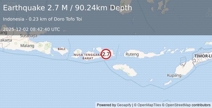 Earthquake Sumbawa Region, Indonesia (2.7 M) (2025-12-02 08:42:40 UTC)