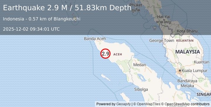 Earthquake Northern Sumatra, Indonesia (2.9 M) (2025-12-02 09:34:01 UTC)