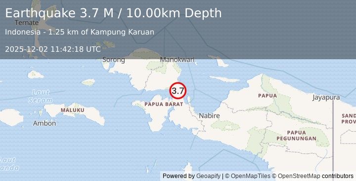 Earthquake West Papua Region, Indonesia (3.7 M) (2025-12-02 11:42:18 UTC)
