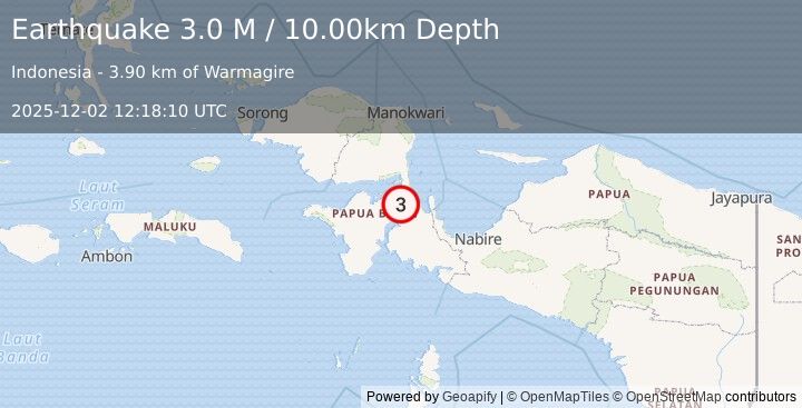 Earthquake West Papua Region, Indonesia (3.0 M) (2025-12-02 12:18:10 UTC)