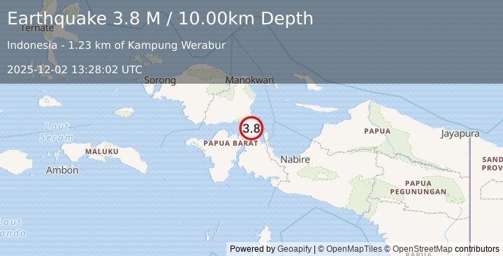 Earthquake West Papua Region, Indonesia (3.8 M) (2025-12-02 13:28:02 UTC)