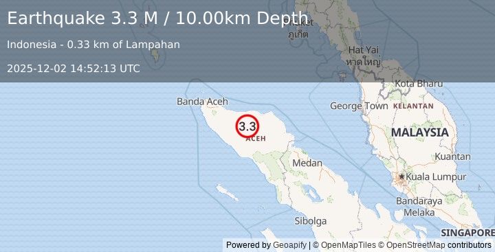 Earthquake Northern Sumatra, Indonesia (3.3 M) (2025-12-02 14:52:13 UTC)