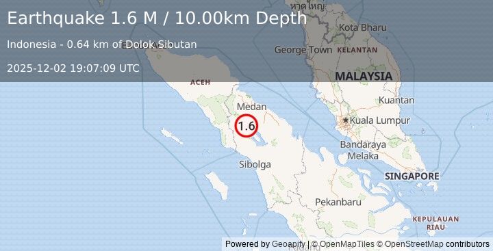 Earthquake Northern Sumatra, Indonesia (1.6 M) (2025-12-02 19:07:09 UTC)