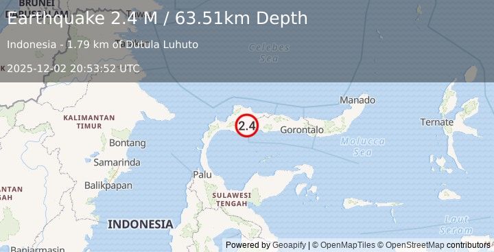 Earthquake Minahassa Peninsula, Sulawesi (2.4 M) (2025-12-02 20:53:52 UTC)