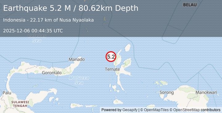Earthquake Halmahera, Indonesia (5.2 M) (2025-12-06 00:44:35 UTC)