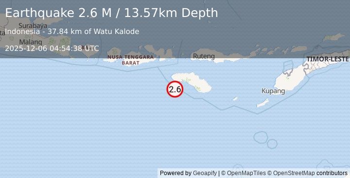 Earthquake Sumba Region, Indonesia (2.6 M) (2025-12-06 04:54:38 UTC)