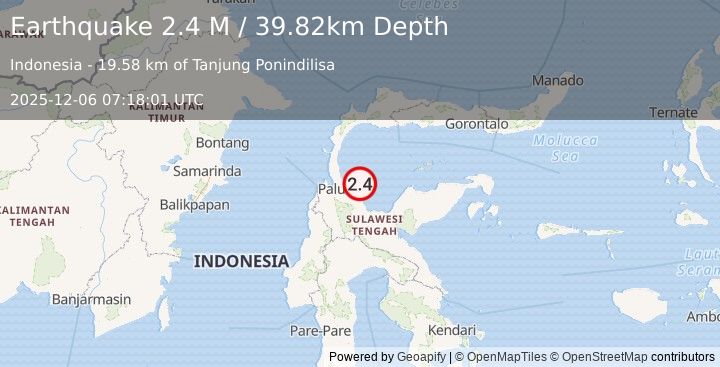 Earthquake Minahassa Peninsula, Sulawesi (2.4 M) (2025-12-06 07:18:05 UTC)