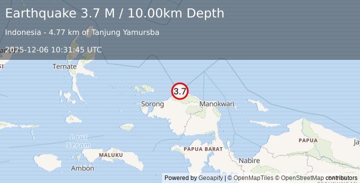 Earthquake West Papua Region, Indonesia (3.7 M) (2025-12-06 10:31:45 UTC)