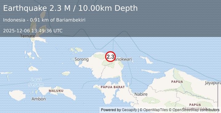 Earthquake West Papua Region, Indonesia (2.3 M) (2025-12-06 13:49:36 UTC)