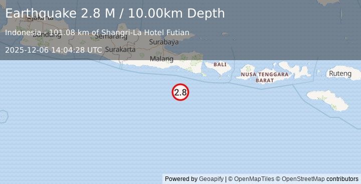 Earthquake South of Java, Indonesia (2.5 M) (2025-12-06 14:04:33 UTC)