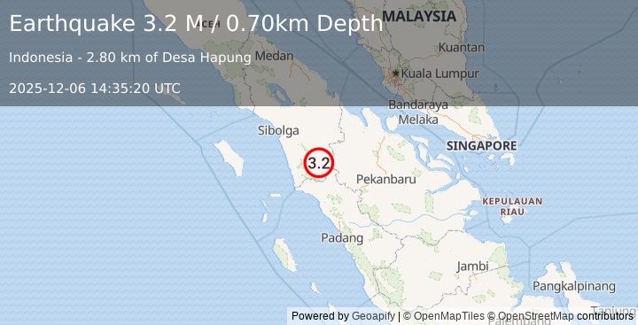 Earthquake Northern Sumatra, Indonesia (3.2 M) (2025-12-06 14:35:20 UTC)