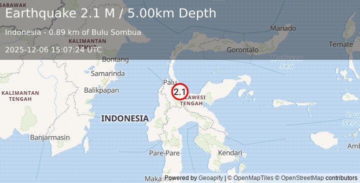 Earthquake Sulawesi, Indonesia (2.1 M) (2025-12-06 15:07:24 UTC)