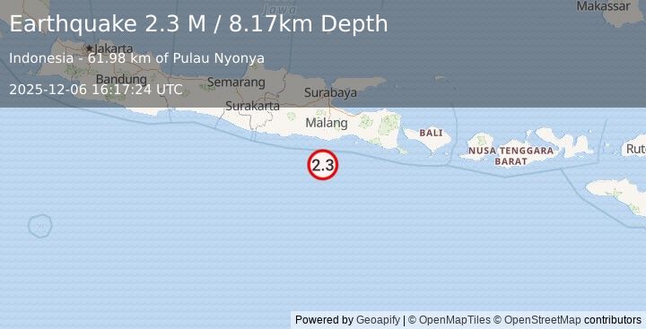 Earthquake South of Java, Indonesia (2.3 M) (2025-12-06 16:17:24 UTC)