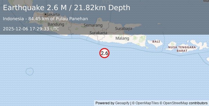 Earthquake South of Java, Indonesia (2.7 M) (2025-12-06 17:29:34 UTC)
