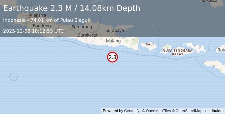 Earthquake South of Java, Indonesia (2.3 M) (2025-12-06 18:12:53 UTC)
