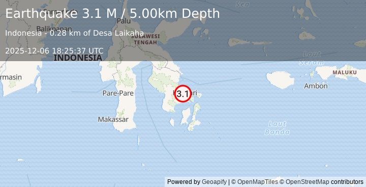 Earthquake Sulawesi, Indonesia (3.1 M) (2025-12-06 18:25:37 UTC)