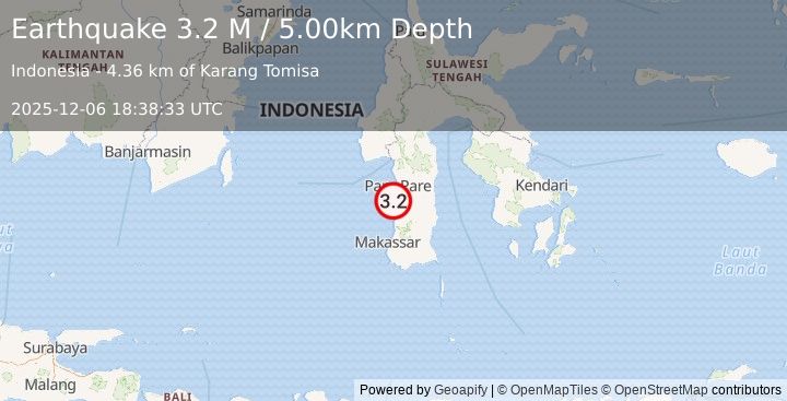 Earthquake Sulawesi, Indonesia (3.2 M) (2025-12-06 18:38:33 UTC)