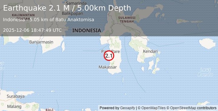 Earthquake Sulawesi, Indonesia (2.1 M) (2025-12-06 18:47:49 UTC)