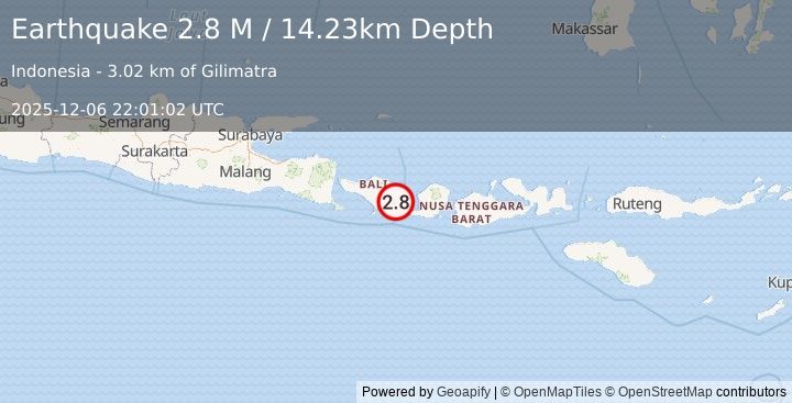 Earthquake Bali Region, Indonesia (2.8 M) (2025-12-06 22:01:02 UTC)