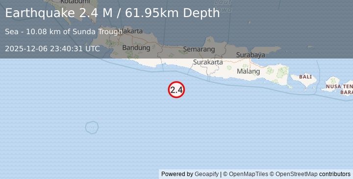 Earthquake Java, Indonesia (2.4 M) (2025-12-06 23:40:31 UTC)