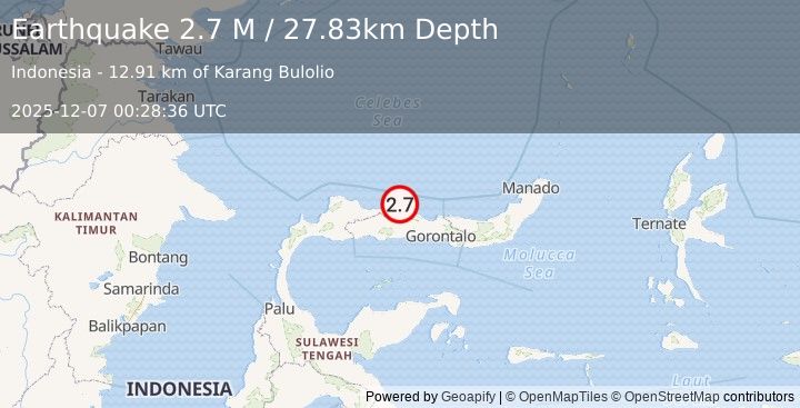 Earthquake Minahassa Peninsula, Sulawesi (2.7 M) (2025-12-07 00:28:36 UTC)