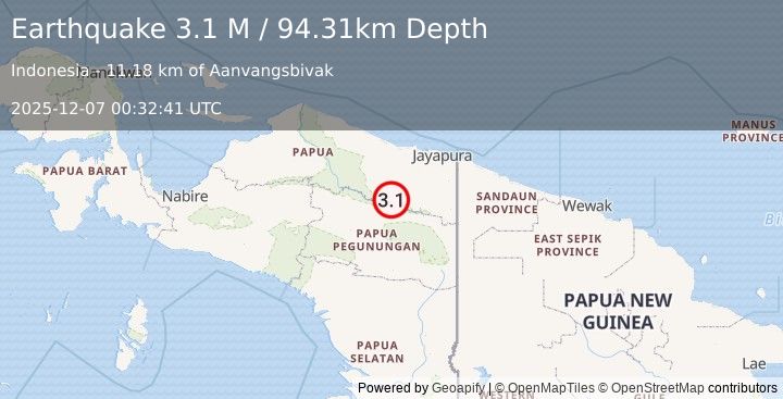 Earthquake West Papua, Indonesia (3.1 M) (2025-12-07 00:32:42 UTC)
