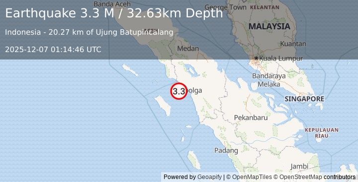 Earthquake Northern Sumatra, Indonesia (3.3 M) (2025-12-07 01:14:46 UTC)