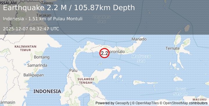 Earthquake Minahassa Peninsula, Sulawesi (2.2 M) (2025-12-07 04:32:47 UTC)