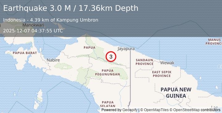 Earthquake West Papua, Indonesia (3.0 M) (2025-12-07 04:37:55 UTC)