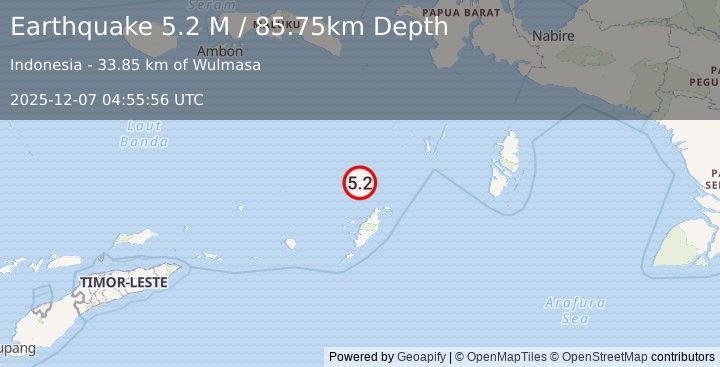 Earthquake Tanimbar Islands Region, Indonesia (5.2 M) (2025-12-07 04:55:56 UTC)