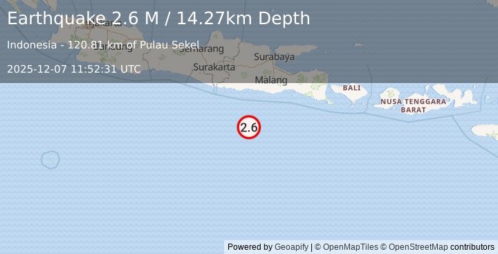 Earthquake South of Java, Indonesia (2.6 M) (2025-12-07 11:52:31 UTC)