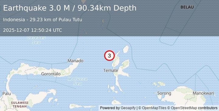 Earthquake Halmahera, Indonesia (3.0 M) (2025-12-07 12:50:24 UTC)