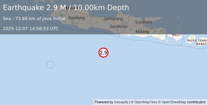 Earthquake South of Java, Indonesia (3.0 M) (2025-12-07 14:58:54 UTC)