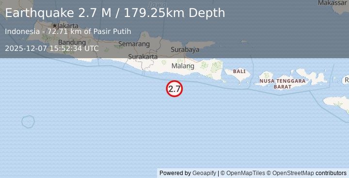 Earthquake South of Java, Indonesia (2.7 M) (2025-12-07 15:52:33 UTC)