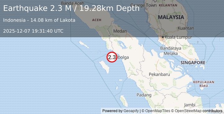 Earthquake Northern Sumatra, Indonesia (2.3 M) (2025-12-07 19:31:40 UTC)