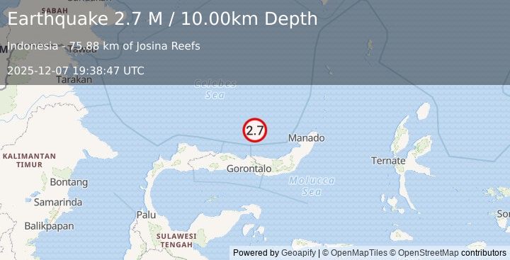 Earthquake Minahassa Peninsula, Sulawesi (2.7 M) (2025-12-07 19:38:47 UTC)