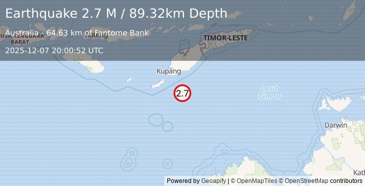 Earthquake South of Timor, Indonesia (2.7 M) (2025-12-07 20:00:52 UTC)