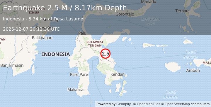 Earthquake Sulawesi, Indonesia (2.5 M) (2025-12-07 20:12:30 UTC)