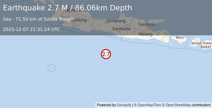 Earthquake South of Java, Indonesia (2.7 M) (2025-12-07 21:31:24 UTC)