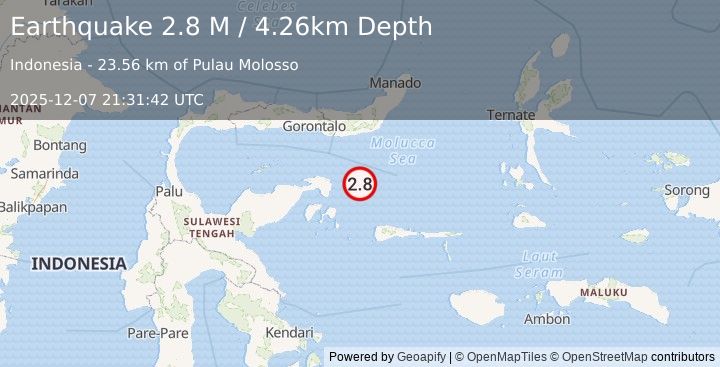 Earthquake Southern Molucca Sea (2.8 M) (2025-12-07 21:31:42 UTC)