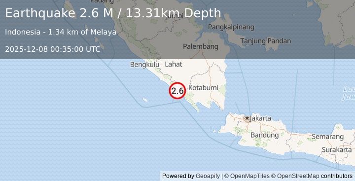 Earthquake Southern Sumatra, Indonesia (3.3 M) (2025-12-08 00:34:42 UTC)