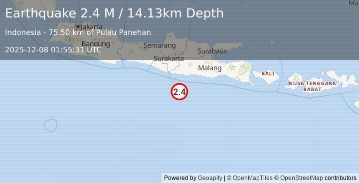 Earthquake South of Java, Indonesia (2.5 M) (2025-12-08 01:55:31 UTC)